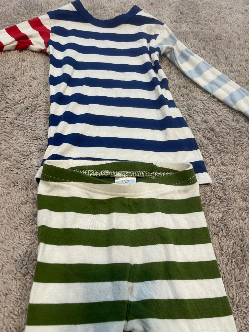 Striped Kids One-Piece Pajama - Blue, Red, Light Blue & Green